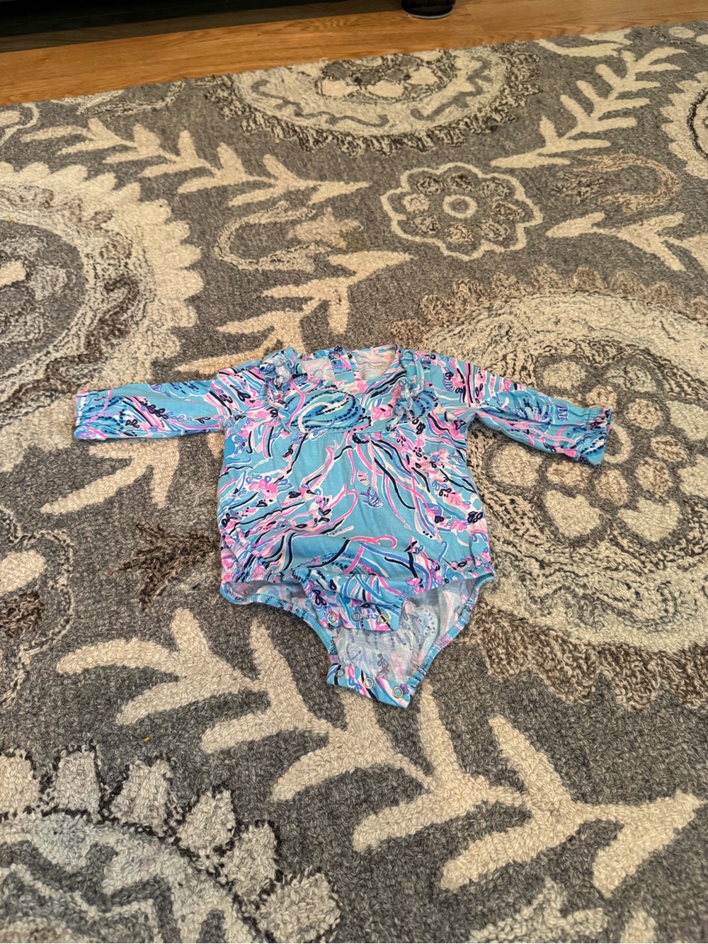 Lilly Pulitzer Girls Blue Pink Long Sleeve One-Piece Bodysuit